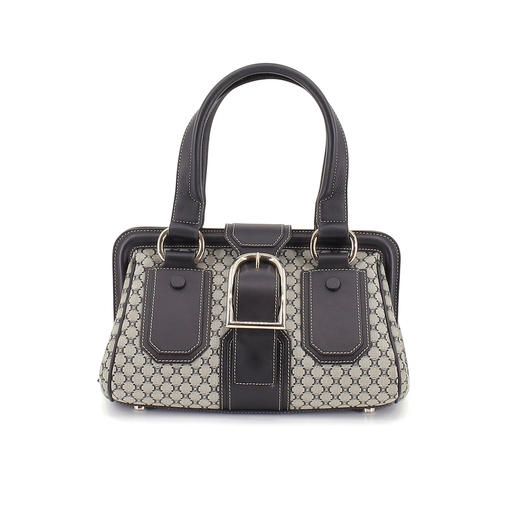 Celine Macadam Doctor's Handbag Canvas Leather Black White
